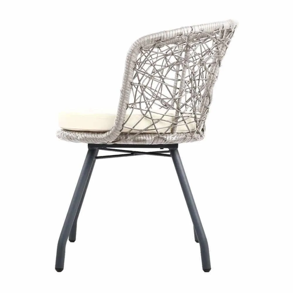 Gardeon 3PC Garden Bistro Set Rattan Table and Chairs - Grey
